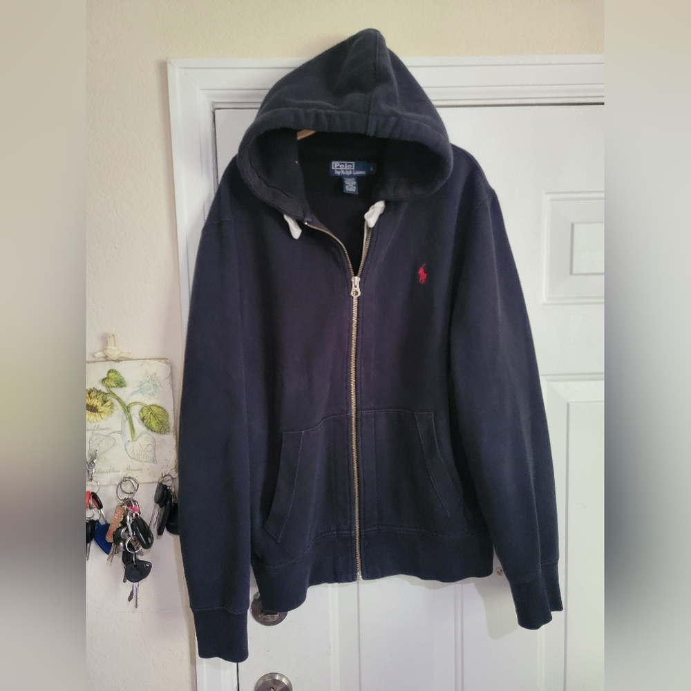 Polo Ralph Laurent Mens Fleece Hoodie Full Zip Black Classic Large